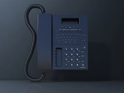 Black Digital Landline Phone With Numeric Keypad Display Screen And Curly Telephone Cord 3d model