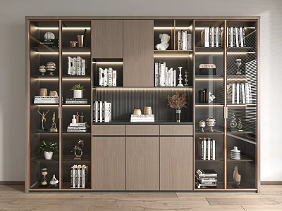 Modern Bookshelf Interior Featuring Multi Compartment Design Books Decorative Items And Plants 3d model