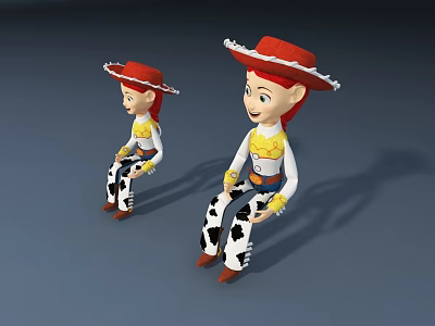 Two Cowboy Dolls With Red Hats White Shirts And Black White Spotted Pants 3d model