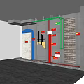 Construction Background Wall With Tile Brick Pipes And Red Markers Structure
