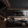 Modern Duplex Living Room Interior Design With Staircase Sofa Coffee Table TV Wall And Lighting 3d model