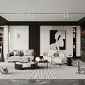 Modern Living Room Interior With Beige Sofa Coffee Table Striped Rug And Abstract Painting