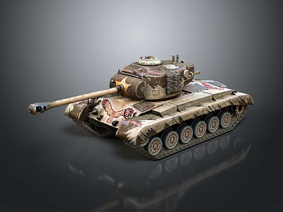 Realistic Military Tank Model With Camouflage Pattern Long Barrel And Metal Tracks 3d model