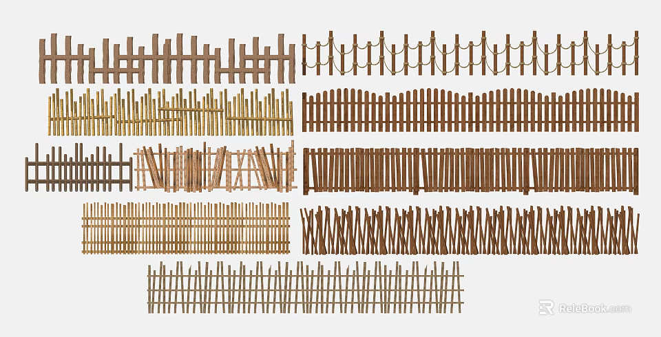 Various Decorative Wooden Garden Fence Designs With Different Styles And Patterns 3d model 