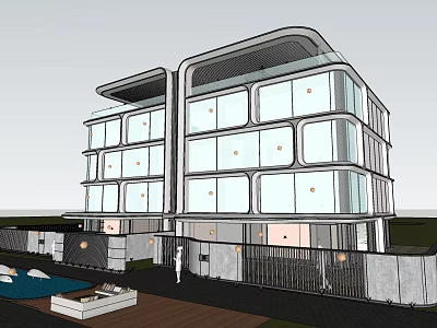 Modern Duplex Villa With Glass Facade Swimming Pool And Outdoor Design 3d model