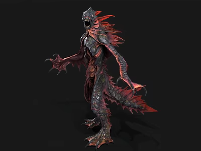 Aquatic Creature 3D Model With Red Dark Skin Sharp Claws And Scales 3d model