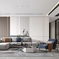 Modern Living and Dining Room Interior With Sectional Sofa Coffee Table And Decorative Plant
