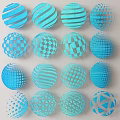 Unique Blue Spherical Wall Decor With Stripes Checks Dots And Geometric Patterns On Wall 3d model