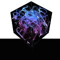 Three Cube Shaped Activation Devices With Illuminated Centers And Colorful Inner Networks