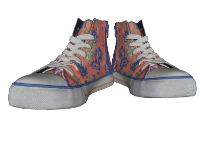 Colorful High Top Canvas Shoes With Floral Pattern White Laces And Blue Orange Trim 3d model