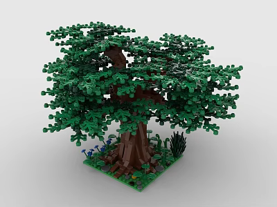 Detailed Building Blocks Tree With Green Leaves Brown Trunk And Base Decorations 3d model