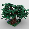 Detailed Building Blocks Tree With Green Leaves Brown Trunk And Base Decorations