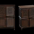 Vintage Wooden Entryway Cabinet and Side Cabinet with Intricate Carved Patterns and Decorative Doors