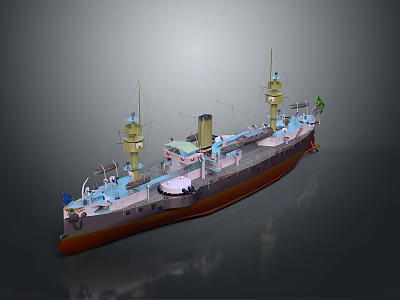 Detailed Battleship Scale Model With Turrets Smokestacks Masts And Deck Structure 3d model