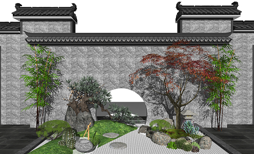 Chinese style landscape sketch courtyard landscape 3d model