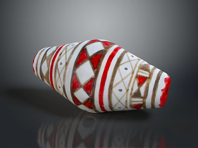 Conical Decorative Hat With Red And White Geometric Patterns And Ethnic Design 3d model