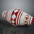 Conical Decorative Hat With Red And White Geometric Patterns And Ethnic Design 3d model