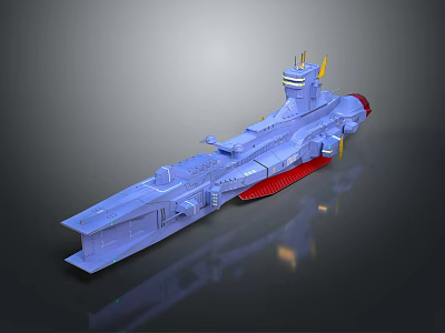 Blue Sci Fi Spaceship Model With Red Details And Yellow Futuristic Spires 3d model