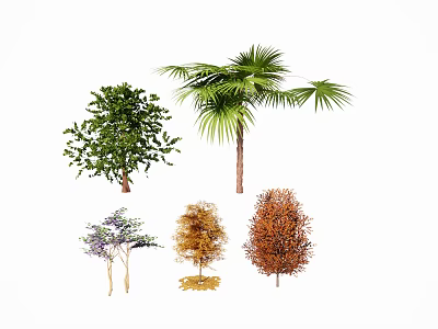 Various Types of Arbor Trees with Different Foliage Colors and Shapes in Collection 3d model
