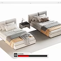 Two Modern Single Beds with Headboards Pillows Blankets and Nightstand on Soft Carpet
