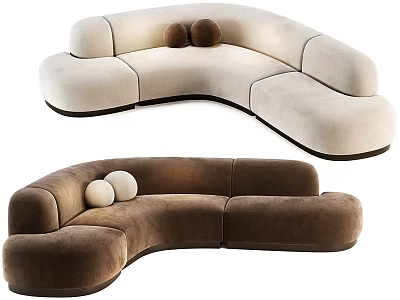 Elegant Modern Sectional Sofa With Curved Design Beige Brown Colors And Decorative Pillows 3d model