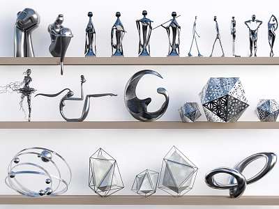 Modern Abstract Landscape Sculptures With Metallic Geometric Shapes And Various Forms 3d model