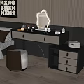 Elegant Modern Dressing Table With Round Mirror Cosmetics Stool And Storage Drawers 3d model