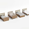 Modern Single Beds With Wooden Frames And Different Design Options Including Bedside Tables 3d model