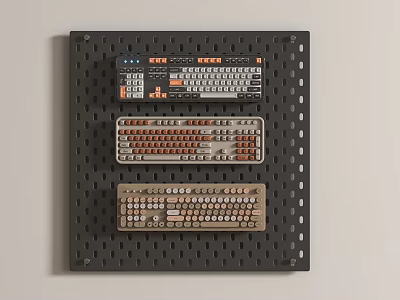 Stylish Entertainment Electronics Keyboards Mounted on Black Perforated Board with Three Different Designs 3d model