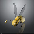 Cute Yellow Ant With Transparent Wings Long Antennae And Shiny Legs On Dark Background