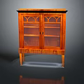Vintage Wooden Cabinet With Double Glass Doors And Carved Legs Design