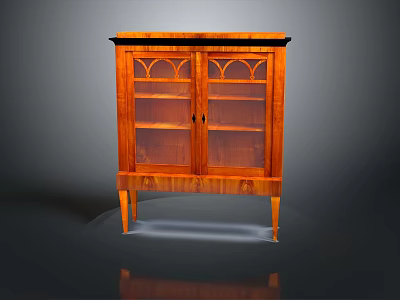 Vintage Wooden Cabinet With Double Glass Doors And Carved Legs Design 3d model