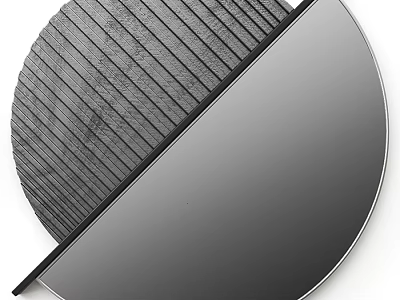 Round Mirror With Half Vertical Striped Dark Material And Smooth Mirrored Surface Black Frame 3d model