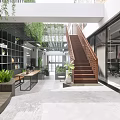 Public Office Space With Open Design Green Plants Staircase And Comfortable Seating