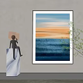 Abstract Painting With Blue Orange Gradient Sunset Ocean View Modern Interior Wall Decor 3d model