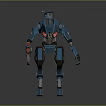 Standing Blue Mechanical Robot With Sci fi Weapon And Armor Design