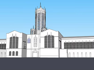 Historic Gothic Architecture With Tall Tower And Pointed Windows Exterior Design 3d model
