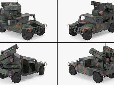 Multi Angle Views Of Military Camouflage Functional Vehicles With Missile Launchers 3d model