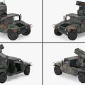 Multi Angle Views Of Military Camouflage Functional Vehicles With Missile Launchers