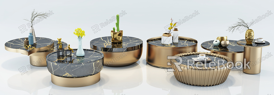 Post-modern round table fashion simple metal glass coffee table side table decorations ornaments combination model