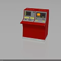 Red Control Console Equipment With Dual Screens Buttons Indicators And White Base