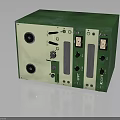 Green And Beige Industrial Equipment With Control Panel Knobs Ports And Buttons