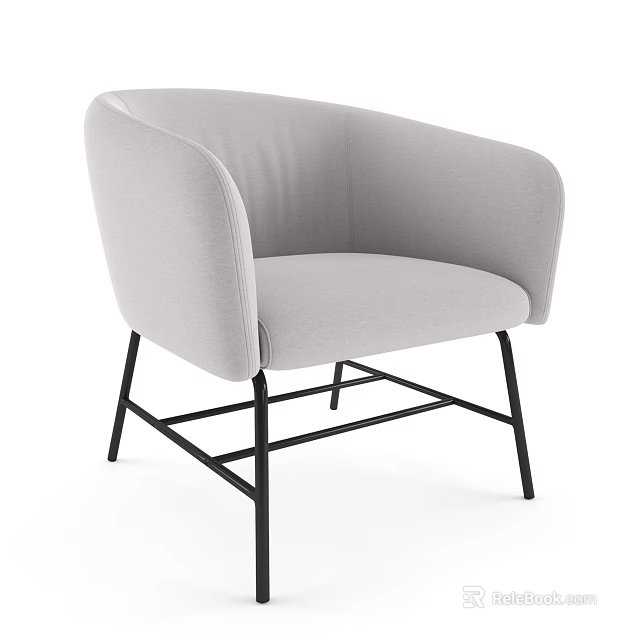 Light Gray Fabric Leisure Chair with Curved Backrest and Black Metal Legs Modern Design 3d model 