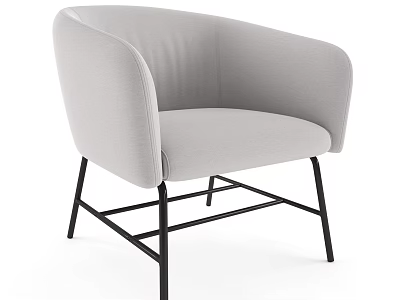 Light Gray Fabric Leisure Chair with Curved Backrest and Black Metal Legs Modern Design 3d model