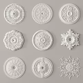 White Circular Carved Decorations With Various Floral And Geometric Patterns 3d model