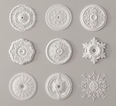White Circular Carved Decorations With Various Floral And Geometric Patterns 3d model