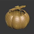 Golden Pumpkin Shaped Decorative Ornament With Geometric Facets And Leaf Top