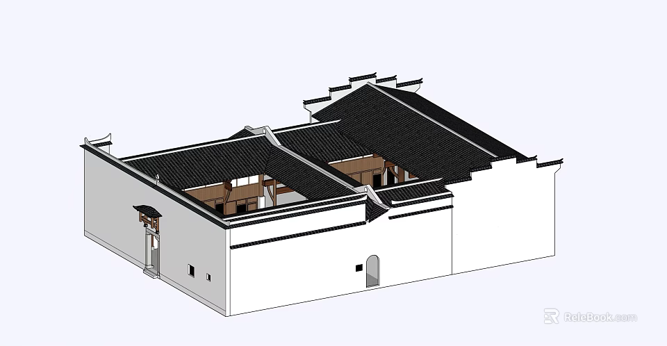 Ancient Chinese Architecture Traditional Design With Black Tiled Roof And Courtyard Structure 3d model 