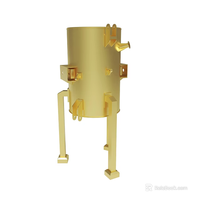 Golden Metal Container With Stand And Structural Design Components 3d model 