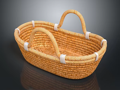 Natural Wicker Household Storage Basket With Two Handles And White Straps 3d model